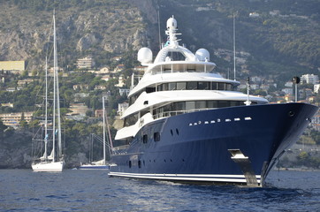 Fototapeta na wymiar Super yacht at anchor in Monaco