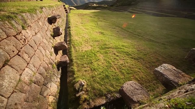 HD video footage from Peru: Water channel in Tip�n (Inca ruins in the Andes). Near Cusco, Peru, South America