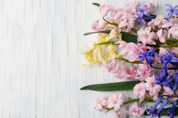 Naklejka na ściany i meble hyacinth flowers on a wooden table