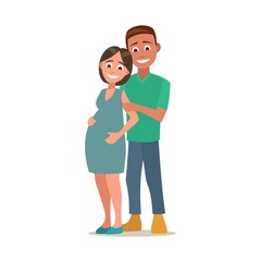Pregnant woman and husband. Color flat vector illustration isolated