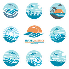 travel logo collection with aircraft and ocean