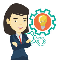 Woman with business idea bulb in gear.