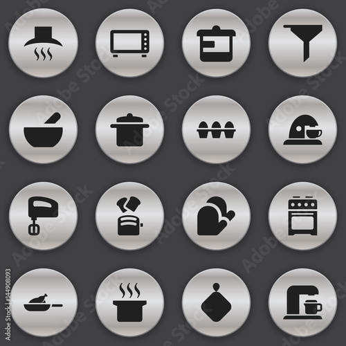 "Set Of 16 Editable Cook Icons. Includes Symbols Such As PotHolder, Cookware, Grill And More