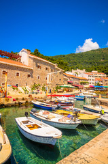 Fototapeta na wymiar Beautiful mediterranean landscape - town Petrovac, Montenegro.