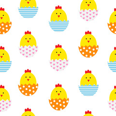 Easter Egg and 	Chicken Seamless Pattern Background Vector Illus