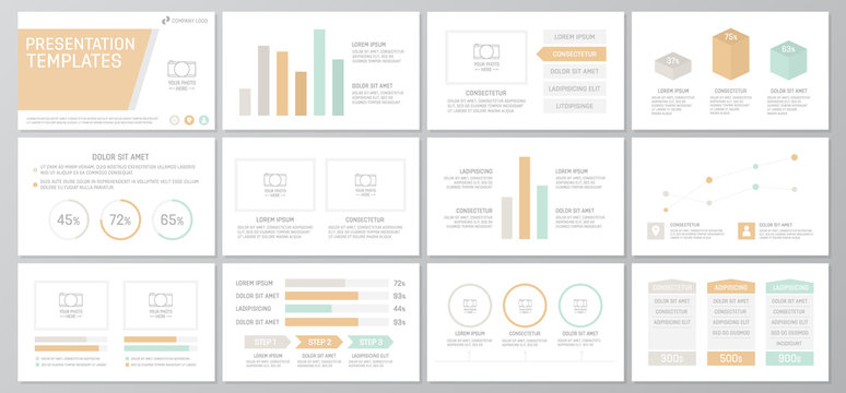 Set of colored elements for multipurpose presentation template slides with graphs and charts. Leaflet, corporate report, marketing, advertising, annual report, book cover design.