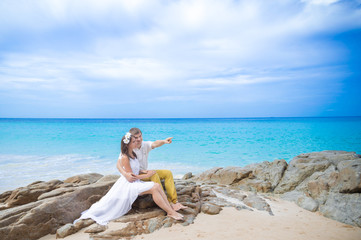 Guy and girl on the seashore. Lovestory