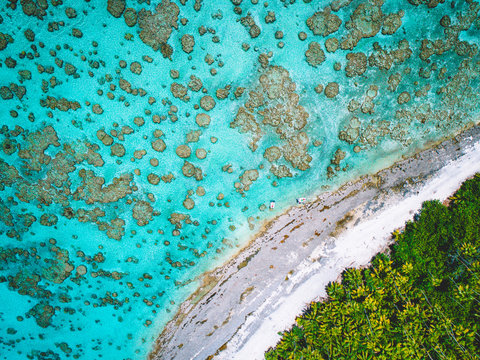 Aerial view of island coastline, Tahiti, South Pacific