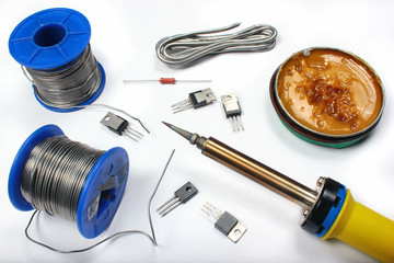 Soldering iron with solder wire and flux