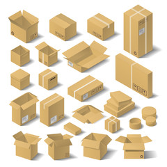 Fototapeta premium Set vector isometric cardboard boxes. 3D flat vector illustration.