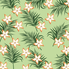 plumeria flower tropical leaves seamless pattern vector illustration eps 10