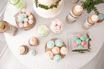 Candy bar. Table with different sweets for party