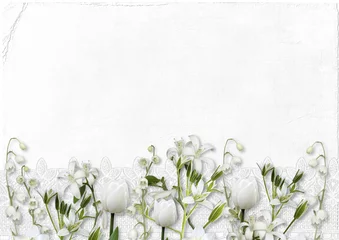 Foto auf Glas White spring flowers on a white background © VV