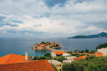 Naklejka na ściany i meble Island of Sveti Stefan in Montenegro. Panoramic shot
