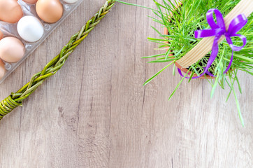 Happy Easter on wooden table