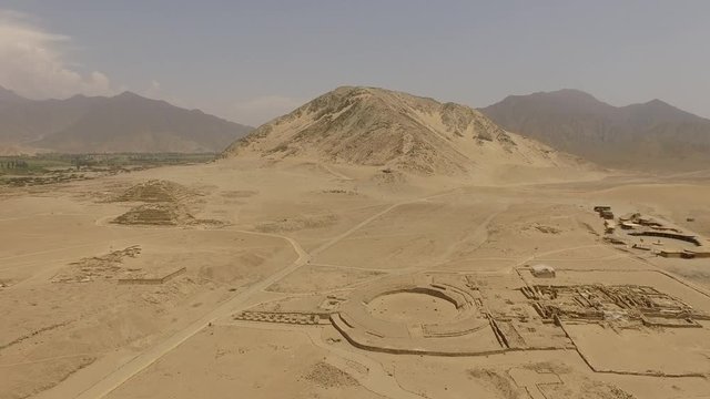 CARAL, Peru. Aerial of the oldest urban center on the american continent in the peruvian desert. South America