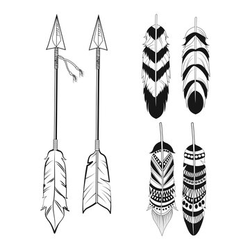 free spirit feathers and arrows ornament vector illustration eps 10