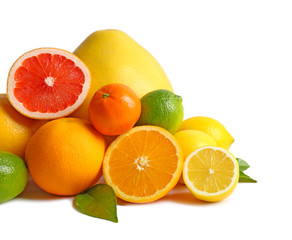 Citrus fruits on white background