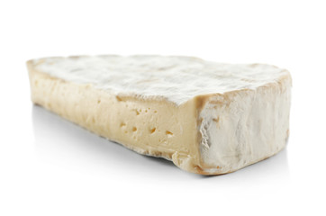Tasty cheese on white background, closeup