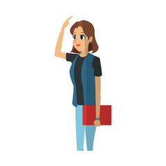 young woman wearing casual clothes cartoon icon over white background. colorful design. vector illustration