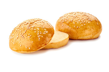 Homemade burger buns on white
