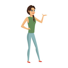 young woman wearing casual clothes cartoon icon over white background. colorful design. vector illustration
