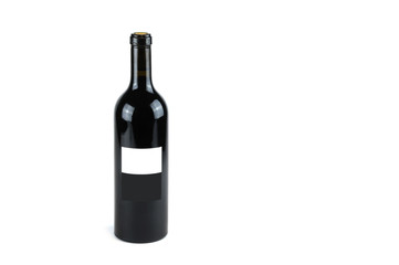 single black wine bottle isolated on white background