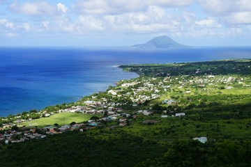 High point view over St. Kitts Island and Sint Eustatius Island in Caribbean Sea