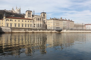 Fototapeta na wymiar View of the city of Lyon with Saone river, France