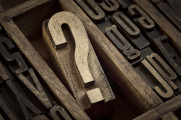 question mark in vintage letterpress type