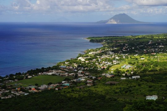High point view over St. Kitts Island and Sint Eustatius Island in Caribbean Sea