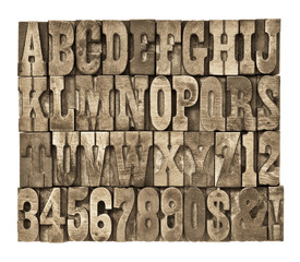 letters and numbers in vintage wood type