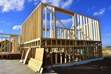 New wood frame home under construction.