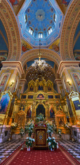 Fototapeta na wymiar Interior of the Cathedral of St. Mary Magdalene, during the Holy Easter, vertical panoramic view, Warsaw, Poland.