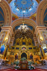 Fototapeta na wymiar Interior of the Cathedral of St. Mary Magdalene, during the Holy Easter, vertical panoramic view, Warsaw, Poland.