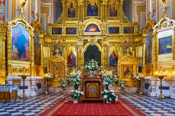 Fototapeta na wymiar Interior of the Cathedral of St. Mary Magdalene, during the Holy Easter, Warsaw, Poland.