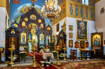 Fototapeta na wymiar Interior of the St. John Climacus's Orthodox Church during the Holy Easter, Warsaw, Poland.