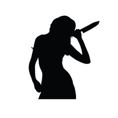 girl silhouette with knife in hand illustration