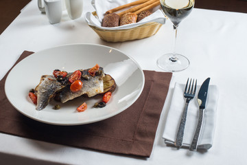 Grilled fish with roasted potatoes
