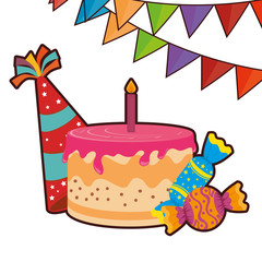 happy birthday cake card vector illustration design