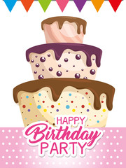happy birthday cake card vector illustration design