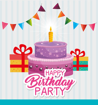 happy birthday cake card vector illustration design