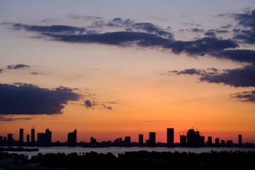 Cityscape of Miami skyline and clouds