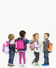 Little Children Carrying Backpack School