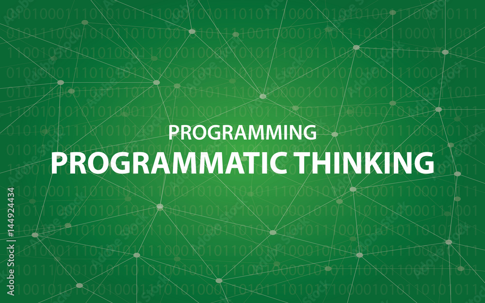 Poster programming programmatic thinking concept illustration white text illustration with green constellat