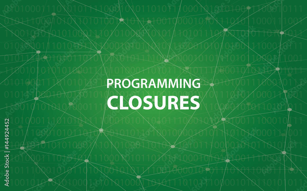 Poster programming closures concept illustration white text illustration with green constellation map as ba