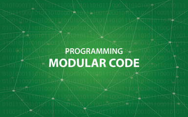 Programming modular code concept illustration white text illustration with green constellation map as background