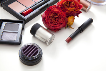 Makeup cosmetics set isolated on white