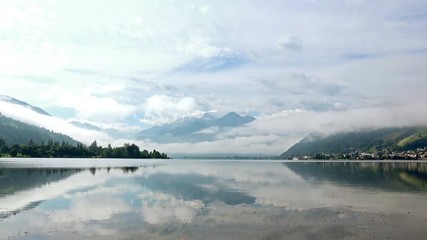 Tranquil Lake between the Alps Mountais and Forest in the Morning, Austria.