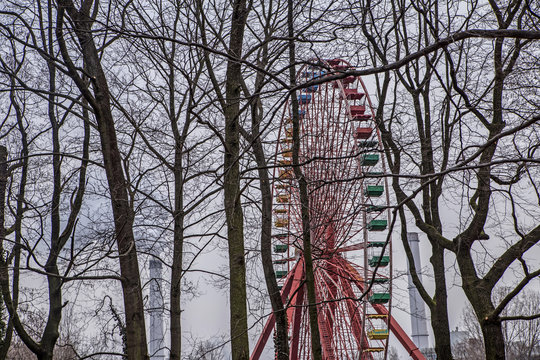 Wheel at abandoned amusement park, Spreepark, Berlin, Germany